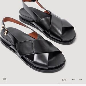 Bared footwear Black Leather Crisscross Sandals